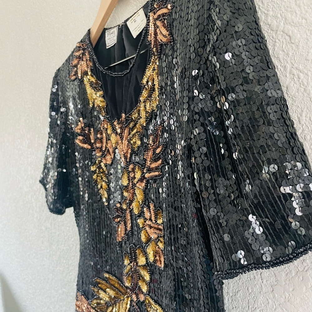 Vintage Stinay 100% Silk Beaded Sequin Top - Picture 6 of 12